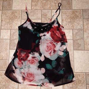 Black, pink,red and green rose floral top